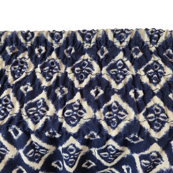 Ocean Club X-Small Blue White Geometric Romper Off Shoulder Smocked Tie Waist - Picture 11 of 14